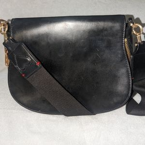 Ellen DeGeneres Lyon medium black leather crossbody bag.